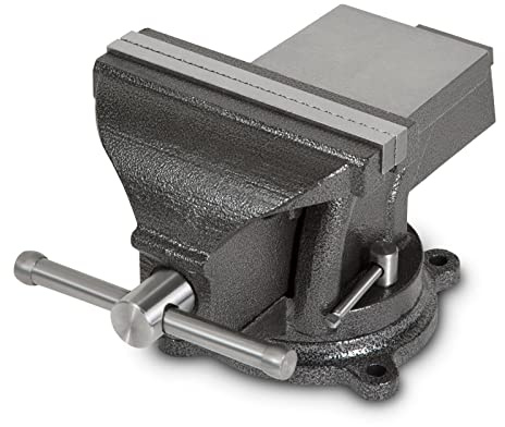 EBERTH Schraubstock aus Gusseisen mit Amboss, 150mm Backenbreite, 152mm Gesamthöhe, 360° drehbar, 123mm Ø Teller, 100mm maximale Spannweite, Schraubstock groß, für diverse Arbeiten