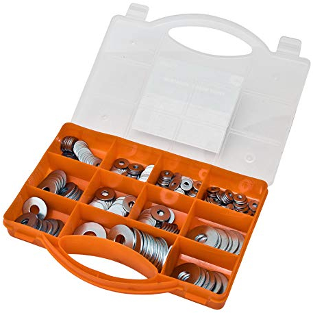 Brackit 240 Pieces Penny Washer Assortment Set – M4, M5, M6, M8, M10, M12- Durable Metal Spacer Rings - For DIY, Plumbing, Construction & Repair