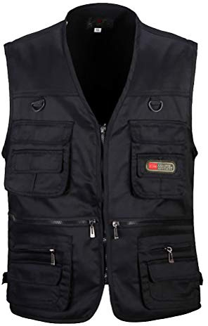 Daoba Uomo All'Aperto Viaggio Tasche Gilet Sport, Maschio Gilets Multitasche Senza Maniche Giubbino da Lavoro per Reporter Caccia Fotografi Outdoor Vest, Multitasche Gilet Uomo Outdoor (Nero, S)
