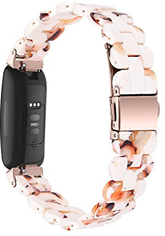 AISPORTS Resin Strap Compatible for Fitbit Inspire 2 Strap for Women Men, Stylish Slim Crystal Resin Bracelet Stainless Steel Metal Wristband Replacement Band for Fitbit Inspire 2 Fitness Tracker