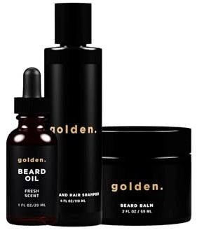 Golden Grooming Company Co. Beard Kit Bundle: Cuidado Completo de la Barba - Aceite de Barba, Bálsamo, Champú - Completamente Natural - Suaviza, fortalece y nutre el cabello y la piel - Promueve el