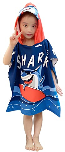 JORAKI Toalla Infantil con Capucha de niño y niña, Toalla de Playa y Baño Poncho Surf para Niñas y Niños de 2 a 8 años (tiburón de Surf)