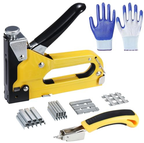 AIBOVI Pistola grapadora 4 en 1 de alta resistencia, clavadora manual para tapicería, ajuste de potencia, para madera, manualidades, carpintería, decoración DIY (pistola grapadora + 4000 piezas)