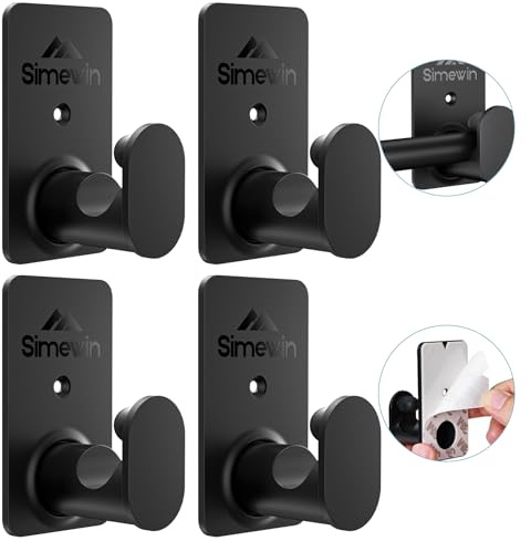 No Drill Curtain Rod Brackets No Drilling Curtain Rod Holders【Upgrade 3M Adhesive】 Renter Friendly Curtain Rod Hooks Nail Free Suitable for Poles 5/8 Inch (4Pcs Black)