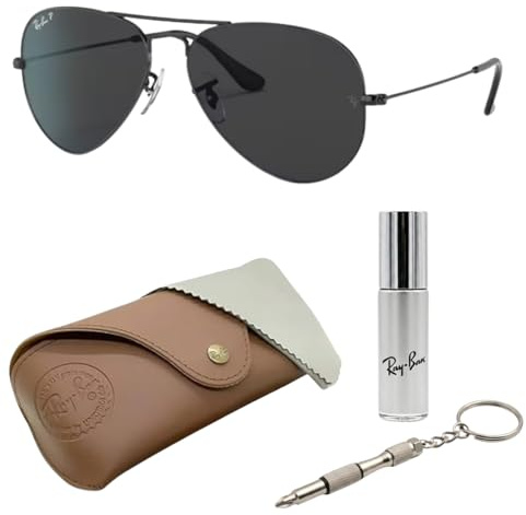 Ray-Ban RB3025 AVIATOR TOTAL BLACK POLARIZED Pilot Shaped Sunglasses for Men & Women – Includes Official Rayban Eyewear Kit – Ideal Formal & Casual Wear Sunglasses – Black Lens