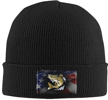 FJQWKLF Walleye Fish Beanie-Mütze, warme, grobe Zopfmustermütze, lässige Totenkopfmütze für Damen und Herren, Schwarz
