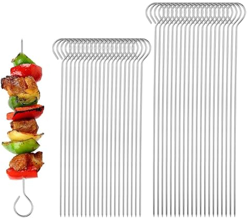 DMJJSD 40 brochetas de acero inoxidable para barbacoa, brochetas de acero inoxidable, brochetas de metal para barbacoa, brochetas de acero inoxidable para carne, pollo, camarones, frutas, verduras (20