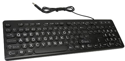 Lazmin112 Clavier D'ordinateur à Gros Caractères, Clavier Standard Filaire USB rétroéclairé à 104 Touches avec Lettres Imprimées Surdimensionnées, pour Les Personnes âgées Malvoyantes et