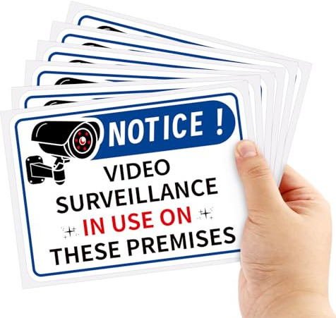 Gosknor Video Surveillance Signs, 6x5in Camera Security Stickers, Vinyl, Waterproof, Removable, Indoor/Outdoor, Office, Home, Shop