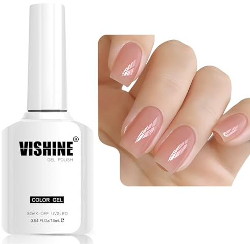Vishine 16ml Pastell Pfirsich-Rosa Jelly Gel-Lack, semi-permanent, durchsichtiges Kristall-UV-Gel, DIY für zu Hause, Nail Art, abnehmbarer Pastell Pfirsich-Rosa Farbton E038