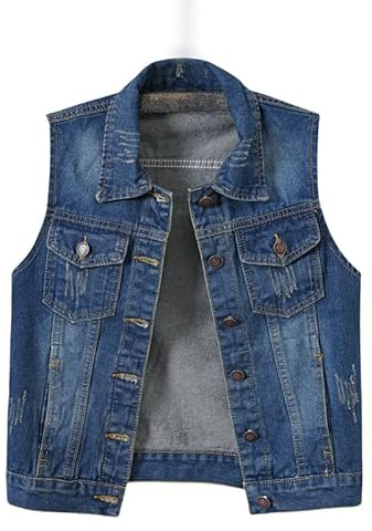 Chalecos Vaqueros Disfraz,Chaleco Vaquero Sin Mangas Lavado Y Roto para Mujer Informal Con Cuello Kent Abotonado Camiseta Sin Mangas Camisa Abierta Al Frente Abrigos Ropa De Abrigo Chaleco Vaquero D