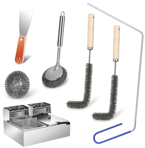 XANGNIER Large Commercial Fryer Cleaning Tools,6 Pcs Stainless Steel Electric Deep Fryer Cleaner Brush for Restaurants,Hotel Kitchen Fryers Deep Cleaning Accessories