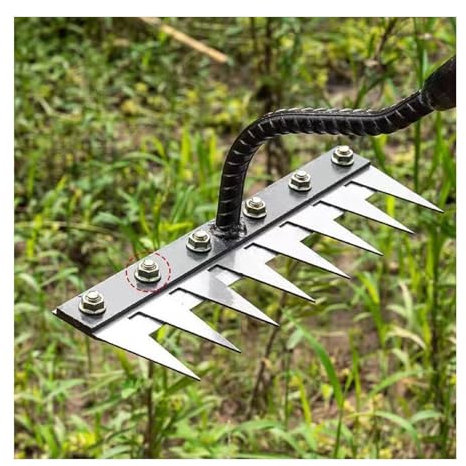 Rastrello di ferro in acciaio spesso per giardinaggio e diserbo strumento di diserbo da giardino resistente a 8 denti, rastrello a mano in acciaio al manganese per una morte resistente