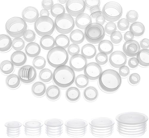 60 Pcs Salt and Pepper Stoppers Plugs, 6 Size Reusable Salt and Pepper Shaker Stoppers Plugs Clear 11/13/15/17/19/24mm Replacement Plug Plastic Stopper Round End Caps for Bottles