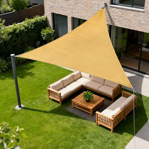 HENG FENG Vela Ombreggiante Triangolare 3x3x3m, Tenda da Sole Esterno Impermeabile in Tessuto Oxford con Protezione UV 95%, per Giardino Terrazza Piscina, Sabbia
