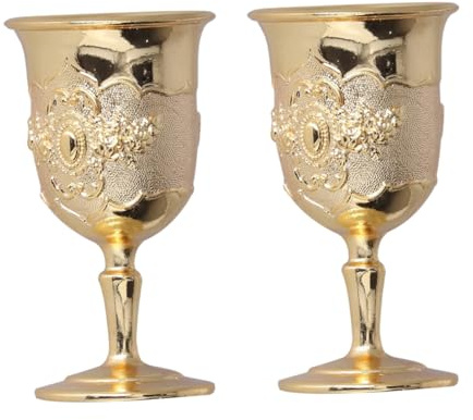 HIAKDOFT Copas De Vino Añejo Metálicas Doradas, 2 Piezas, Estilo Retro Europeo, Ideales Para Fiestas y Uso Doméstico, Decoración Vintage Para Escritorio