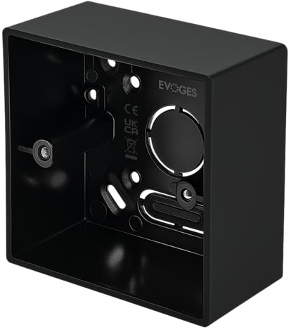 Evoges Pattress Box Black 44mm Deep – PVC Surface Back Box with Knockouts, Rounded Corners – Electrical Mounting Box for Light Switches & Plug Sockets (1 Gang)