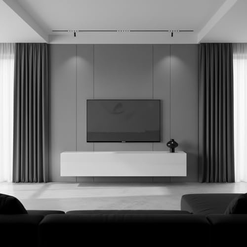 InnoFurn Lowboard Lia, hängendes Tv-Board, Moderner Fernsehschrank 165 cm lang Fernsehtisch, Weiß matt/Weiß Hochglanz (38,5 x 165 x 30 cm)