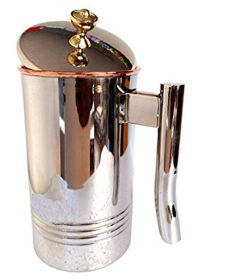 Rastogi Handicrafts - Brocca per acqua in rame con utensili in acciaio inox, interno in rame, per guarigione Ayurveda (1,5 ltr)