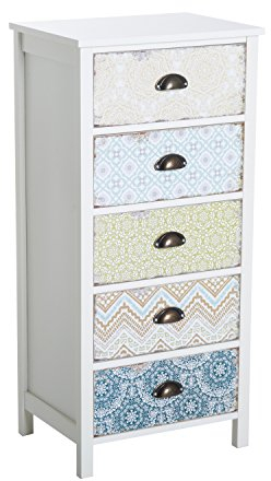 HOMCOM Kommode Sideboard mit 5 Schubladen Schrank mit Holzgestell Aufbewahrungsschrank im Modern Stil Schubladenschrank Kommodenschrank für Wohnzimmer Schlafzimmer 46x34x97,5 cm Bunt