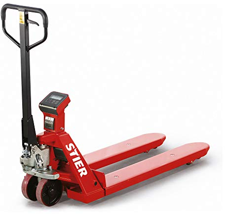 STIER Wiege-Hubwagen elektrisch mit Drucker, 2000kg Tragkraft, 1kg-Schritte, Gabellänge 1150 mm, Hubwagen mit präziser Messung, Gabelhubwagen mit geschütztem Display