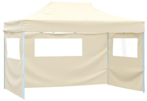 vidaXL Gazebo Professionale Pieghevole con 3 Pareti Finestre Trasparenti Tendone Tenda per Feste da Giardino 3x4m in Oxford PVC e Acciaio Crema