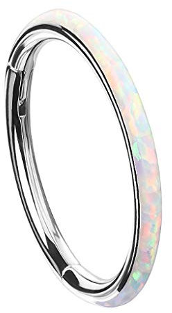 Piersando Segment Clicker Scharnier Ring Piercing mit Opal Stein Septum Tragus Helix Nase Lippe Nasenring Ohr Ohrpiercing Nasenpiercing Silber Weiß 1,2mm x 8mm