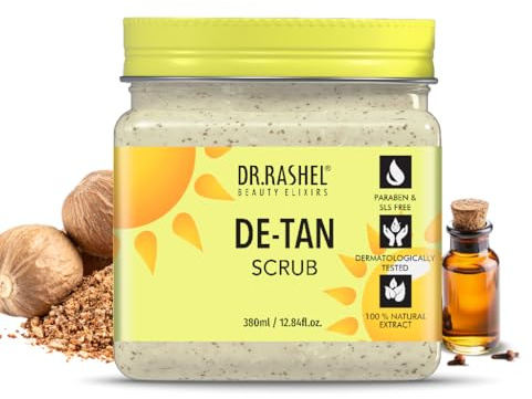 DR.RASHEL De-Tan Face & Body Scrub 12.84 Fl Oz Exfoliating Face Wash with Natural Extracts for Tan Removal, Blackhead Remover & Oil Control Cleanser – Suitable for Most Skin Types - 380ml