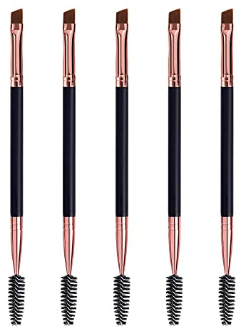 Duo Eyebrow Brush, Spoolie Brush and Angled Brow Brush Eyelash Brush for Eye Makeup. (5pcs, Black)