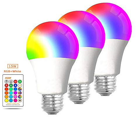 WANGPEI E27 RGB LED-Farbige Glühbirne,15W Farbwechselnde Dimmbare Edison-Schraubenlampe mit IR-Fernbedienung, 16 Farben-Stimmungslichter für Zuhause,Party,Bar,Bühneneffektlicht Usw.AC85-265V 3Stücke