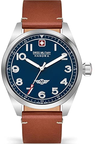 Swiss Military Hanowa SMWGA2100402 - Reloj analógico de Cuarzo para Hombre con Correa de Piel, Azul, Talla única, Correa