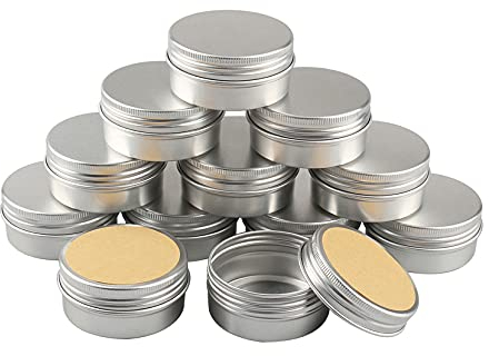 BasicPacking 24 Stück 50ml Silber Leere Rund Aluminiumdose mit Schraubdeckel Alu-Dose Aluminium Schraubdose Cremedose Kerzendosen Kosmetikdosen Blechdosen Aludose mit 24 Stück 40mm Aufkleber