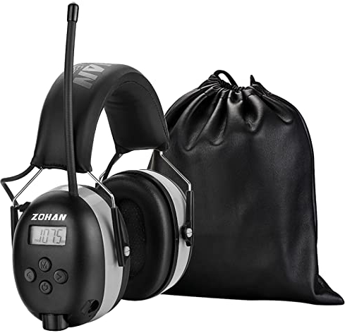 ZOHAN 042 Cuffie Antirumore con Radio Sostituibile Cuscinetti Orecchie, AM/FM Protezione dell'Udito Con la Confezione, SNR 30dB per Falciatura/Costruzione/Falegnameria (Grigio)