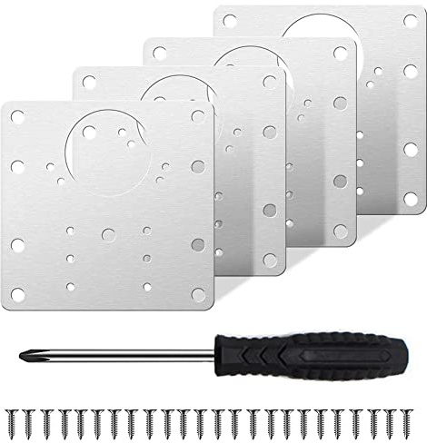 Plaque de réparation 4pcs plaque de fixation de réparation de porte d'armoire en acier inoxydable avec vis de montage et tournevis pour meubles de porte d'armoire de cuisine