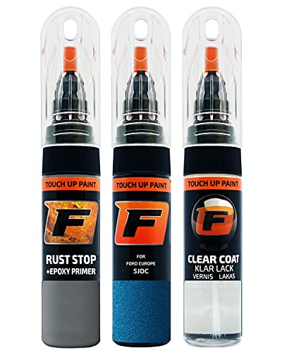 FIRANTO Kit de Pintura de Retoque Coche para Ford 5JDC Desert Island Blue, Set de Reparación de Rayones y Arañazos Incluye 15 ml Bolígrafo para Retocar Pintura Coche, Primer y Barniz