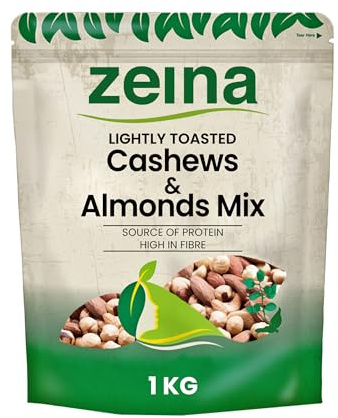 Zeina Lightly Toasted Cashews and Almonds Mix (1Kg) - Gluten Free Healthy Snacks, Packed with Fibre, Protein, Vitamins and Minerals, Great for Coocking and Backing