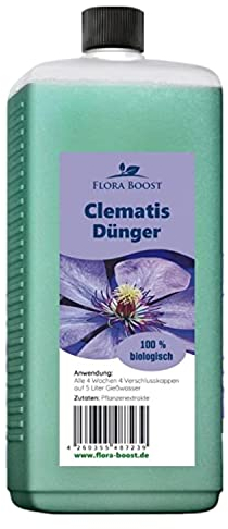 Konfitee Clematis Dünger Flora Boost 500ml I Für bis zu 100L Gießwasser I Blumendünger für Topf- & Kübelpflanzen I Flüssiger Blatt- & Wurzeldünger I 100% natürlicher Pflanzendünger