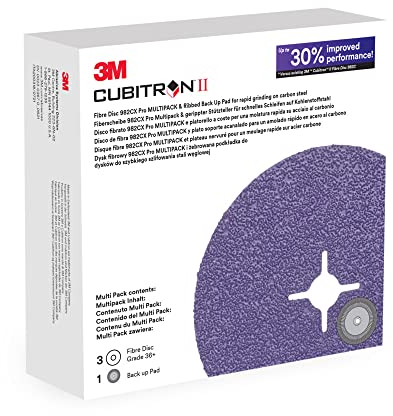 3M Cubitron II Fiberscheibe 982CX Pro, Schleifscheibe für Winkelschleifer, für Metall, 36+ Körnung, Schlitzscheibe mit geriffeltem Backup-Pad klett, 125 mm