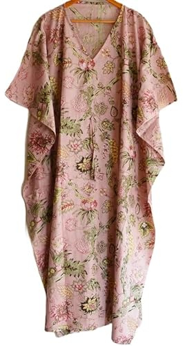INDACORIFIE Indian Handmade Women Cotton Kaftan, Comfortable Clothing Hand Block Print Caftan, Kaftan Dress Beach Cover Up, Sleepwear, Summer Maxi Dress Multi