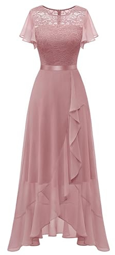 Berylove Robe de Soirée Longue Élégante pour Mariage Robe avec Fente Cocktail Femme Élégante avec Manches Taille Élastique, Blush, XXL