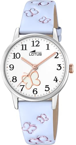 LOTUS Reloj Niña Analógico de Cuero Azul | Movimiento de Cuarzo, Cristal Mineral de Alta Resistencia, Resistente al Agua 5 ATM, Clásico 18864/3, con Pulsera de Regalo