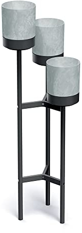 BirnePower Blumenständer Pflanzgestell Blumenampel Pflanzenständer Blumentopfhalter mit 3 Töpfen Beton Optik Blumentopf Pflanzpyramide (125cm Beton)