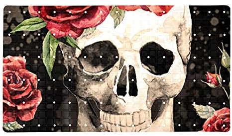 Badewannen Duschmatte,rutschfeste Badewannenmatte,Schädel Rose Blume schwarz,Badematte für Badewannenmatte Saugnäpfe Badezimmer
