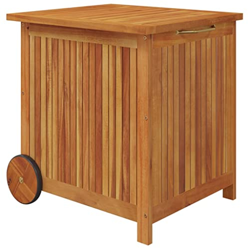 Makastle Auflagenbox Holz Gartenbox mit Rollen and Innenbeutel, Klein Kissenbox Kissentruhe Aufbewahrungsbox Gartentruhe Gerätebox Tischtruhe für Indoor und Outdoor, 60x50x58 cm Massivholz Akazie