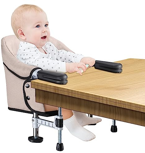 Hook on Chair, Portable Clip on High Chair Use at Most Tables, Table Attached high Chair with Carry Bag, Fast Table Chair Travel Feeding Seat for Baby & Toddlers (Brown)