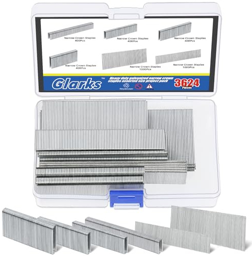 Glarks 3624 grapas estrechas galvanizadas de calibre 18, kit surtido de 4 tamaños, y clavos Brad de 1 y 2 pulgadas para grapadora eléctrica o neumática