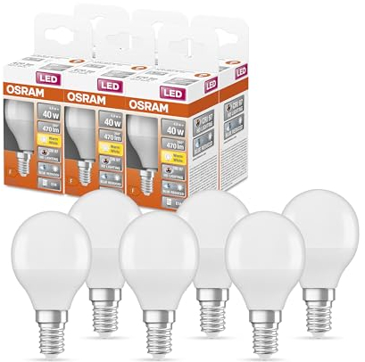 OSRAM SUPERSTAR+ CLASSIC P 40 FR LED-Lampe, Sockel E14, Miniballform, 4,9W, 470lm, 2700K, warmweißes Licht, stark reduzierter Blauanteil, geringere Augenbelastung, sehr energiesparend,6-Pack