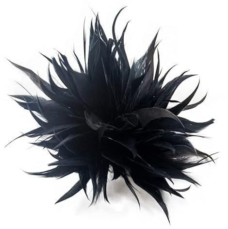 PTNKUIIY Damen Federbrosche, Flauschige Straußenfeder Brosche Braut Hochzeit Kopfschmuck Kostüm Deko Federn Haarschmuck Haarklammer Brosche für Frauen Mädchen Halloween Party Dekoration in Schwarz