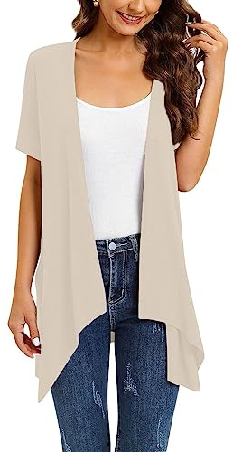 FUPODD Sommer Cardigan Damen Leicht Knielange Pullover & Strickjacken für Damen Pullover Winter Kurzarm Winterpulli Elegant Pullunder Strickjacke Winterpullover Modern Longstrickjacke Große Größen