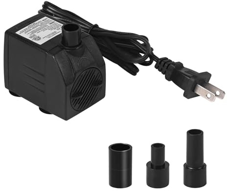 160 GPH Mini Submersible Water Pump(12W,600L/H) for water feature, Aquariums, Fish Tank, Tabletop Fountain, Pet Fountain, Indoor or Outdoor Pond Fountain
